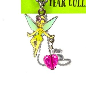 Disney Parks Tinker Bell with Pink Heart Dangle Charm Necklace